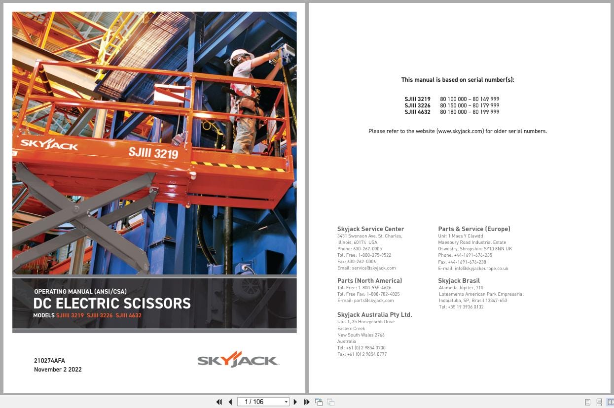 Skyjack DC Electric Scissors SJIIII3219 to SJIII4632 Operating Manual 210274AFA 2022 (1)