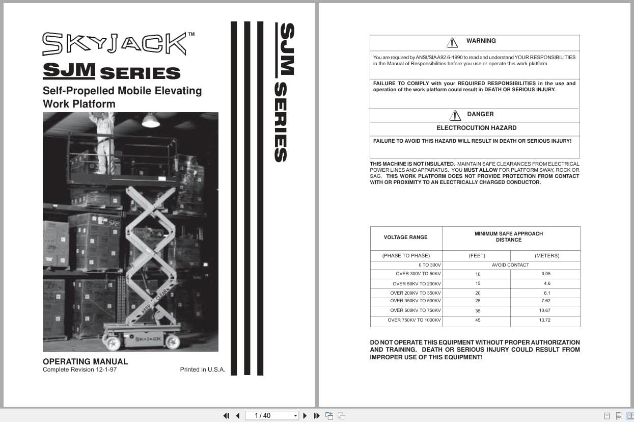 Skyjack DC Electric Scissors SJM3015 SJM3219 Operating Manual 107978 (1)