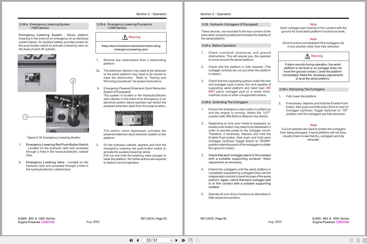 Skyjack Rough Terrain Scissors SJ600 800 1000 Series Operating Manual 129907AB 2003 (3)
