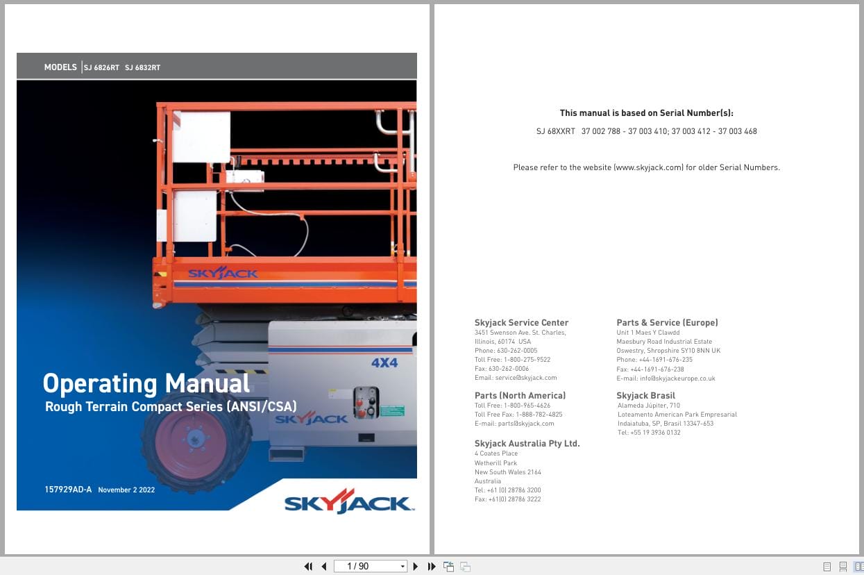 Skyjack Rough Terrain Scissors SJ6826RT SJ6832RT Operating Manual 157929AD A 2022 (1)
