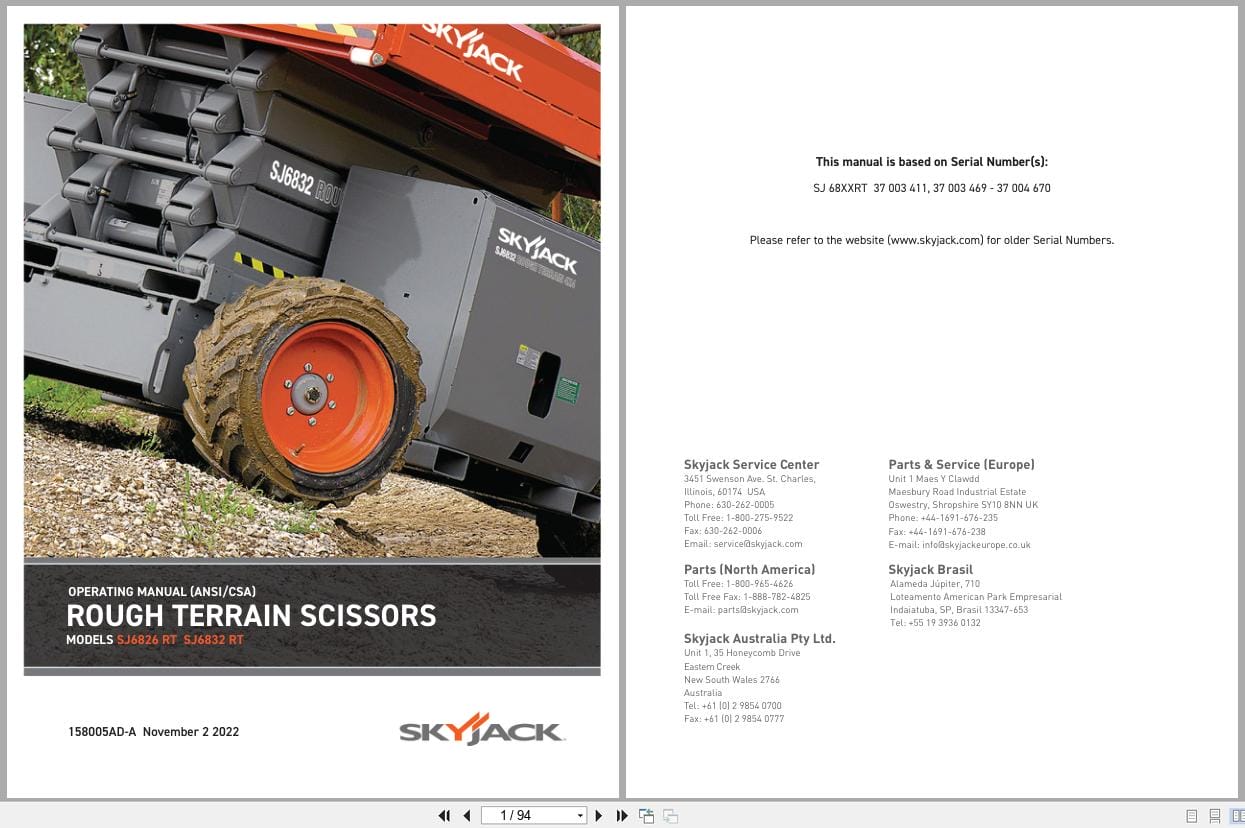 Skyjack Rough Terrain Scissors SJ6826RT SJ6832RT Operating Manual 158005AD A 2022 (1)