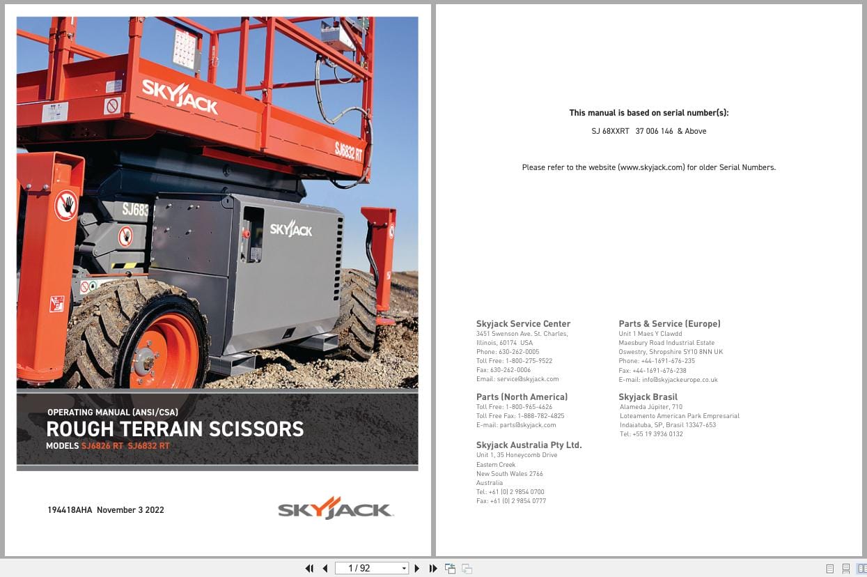 Skyjack Rough Terrain Scissors SJ6826RT SJ6832RT Operating Manual 194418AHA 2022 (1)