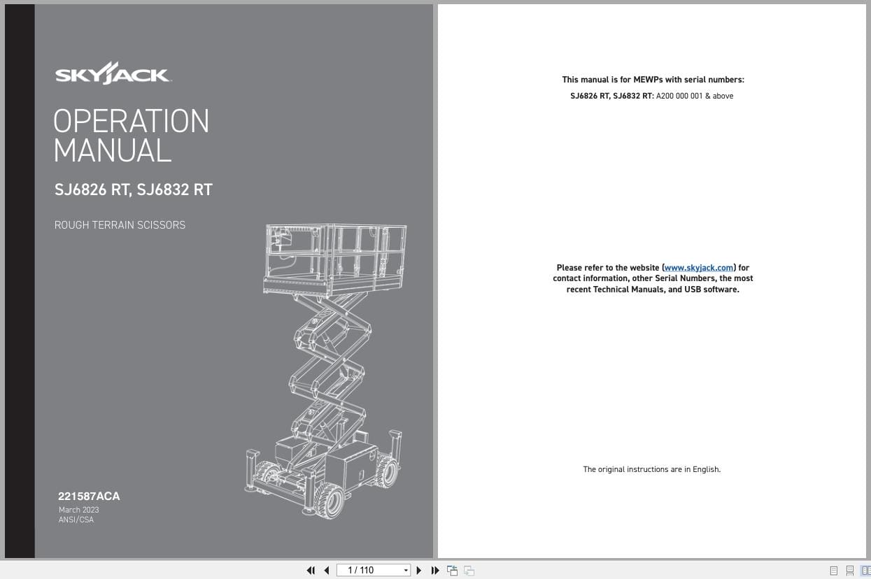 Skyjack Rough Terrain Scissors SJ6826RT SJ6832RT Operating Manual 221587ACA 2023 (1)