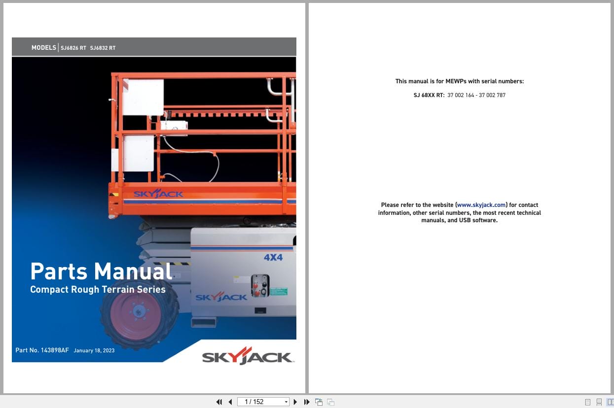 Skyjack Rough Terrain Scissors SJ6826RT SJ6832RT Parts Manual 143898AF 2023 (1)