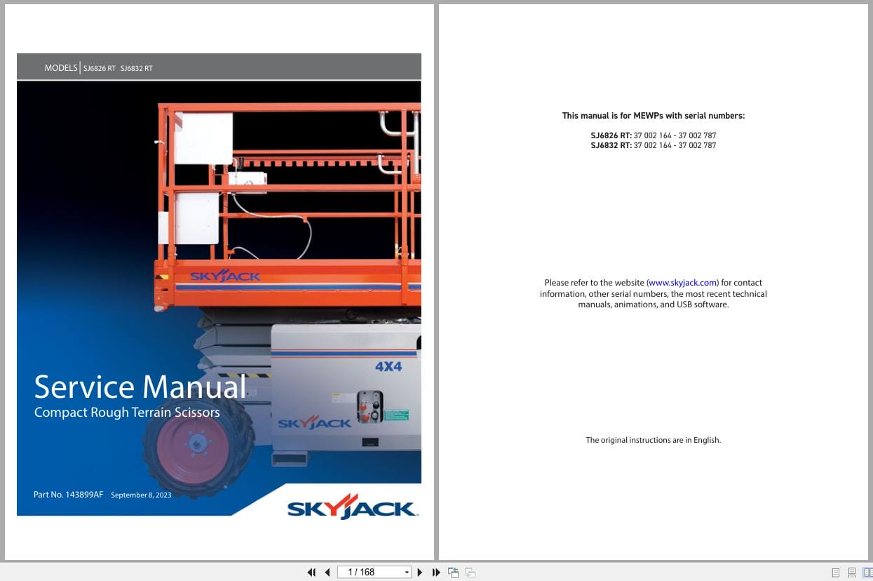 Skyjack Rough Terrain Scissors SJ6826RT SJ6832RT Service Manual 143899AF 2023 (1)