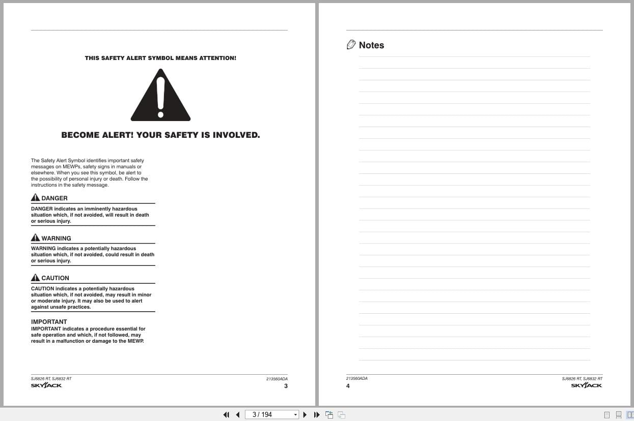 Skyjack Rough Terrain Scissors SJ6826RT SJ6832RT Service Manual 213560ADA 2023 (2)
