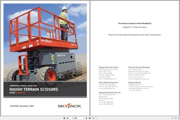 Skyjack Rough Terrain Scissors SJ6832RTE Operating Manual 194419AFA 2022 (1)