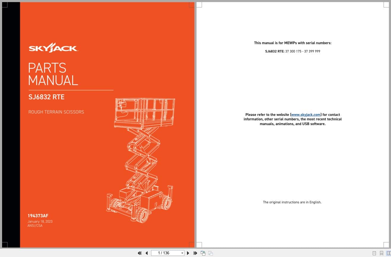 Skyjack Rough Terrain Scissors SJ6832RTE Parts Manual 194373AF 2023 (1)