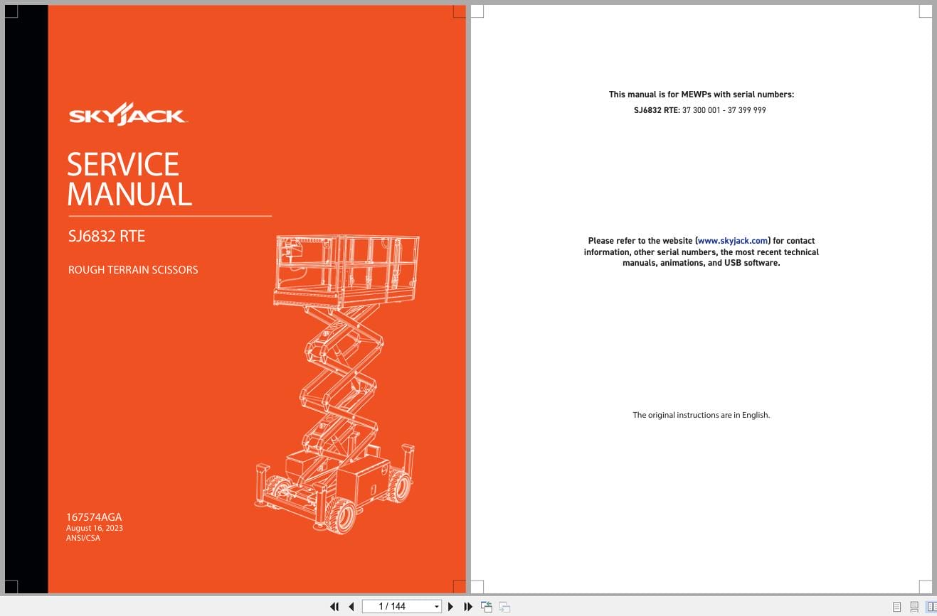 Skyjack Rough Terrain Scissors SJ6832RTE Service Manual 167574AGA 2023 (1)