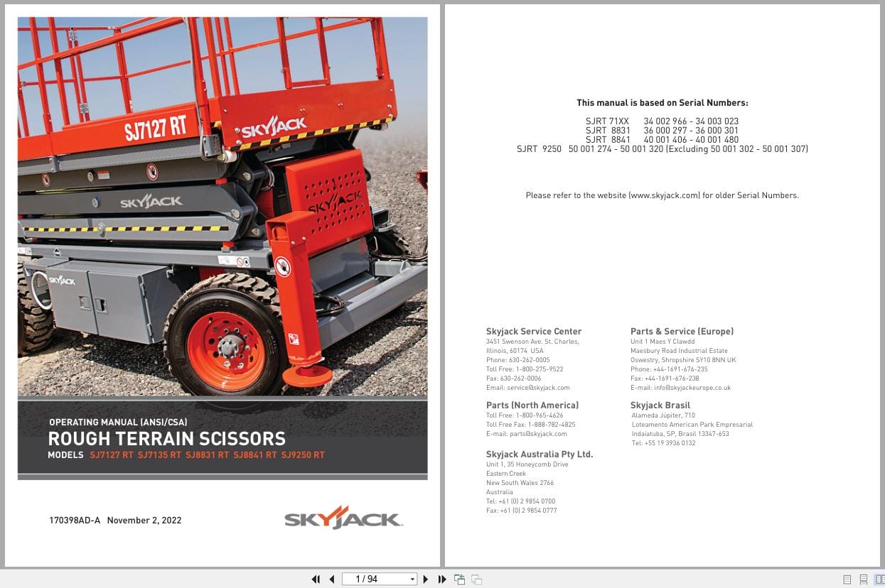 Skyjack Rough Terrain Scissors SJ7127RT to SJ9250RT Operating Manual 170398AD A 2022 (1)