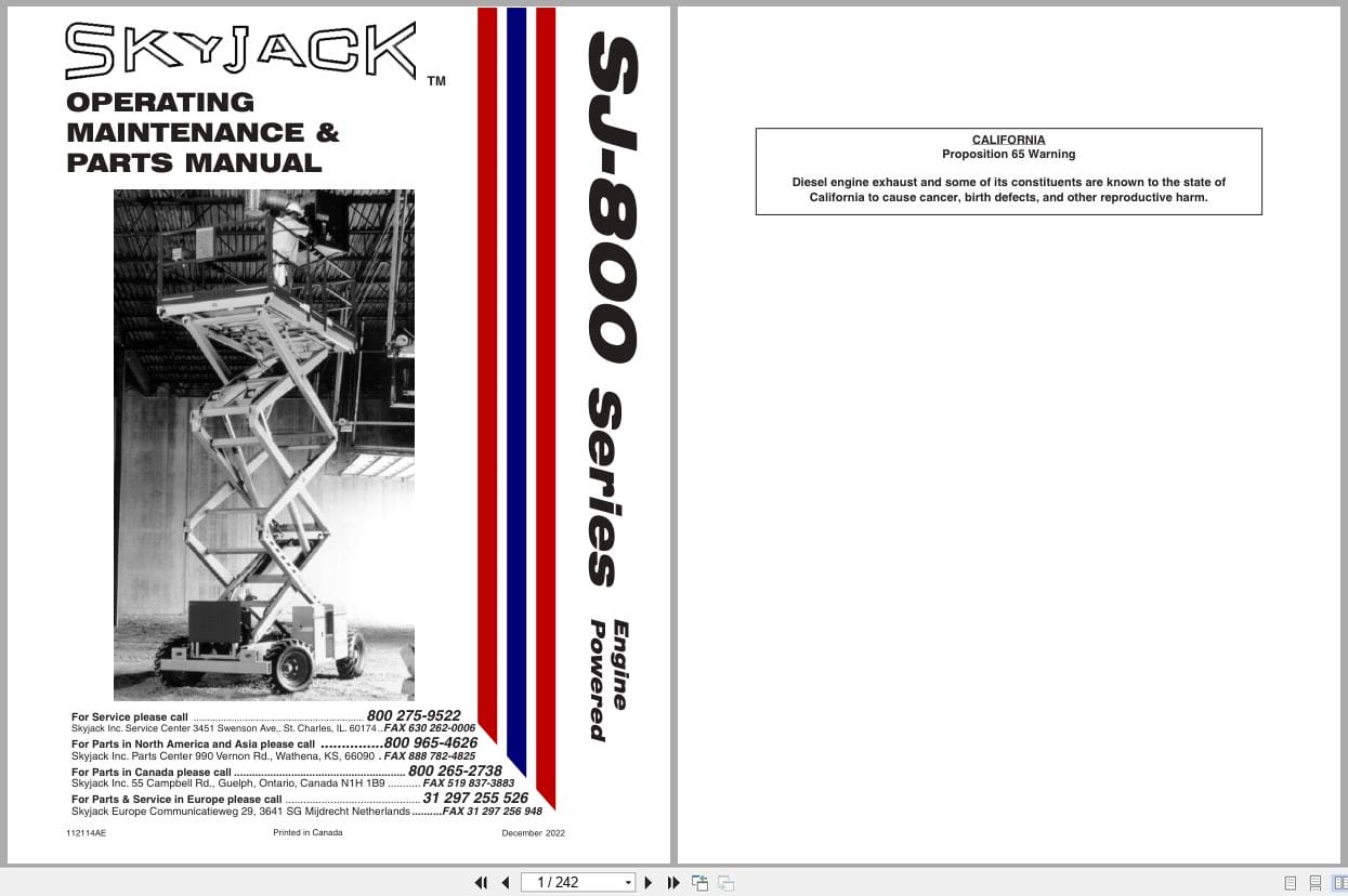 Skyjack Rough Terrain Scissors SJ800 Series Operating Maintenance Parts Manual 112114AE 2022 (1)