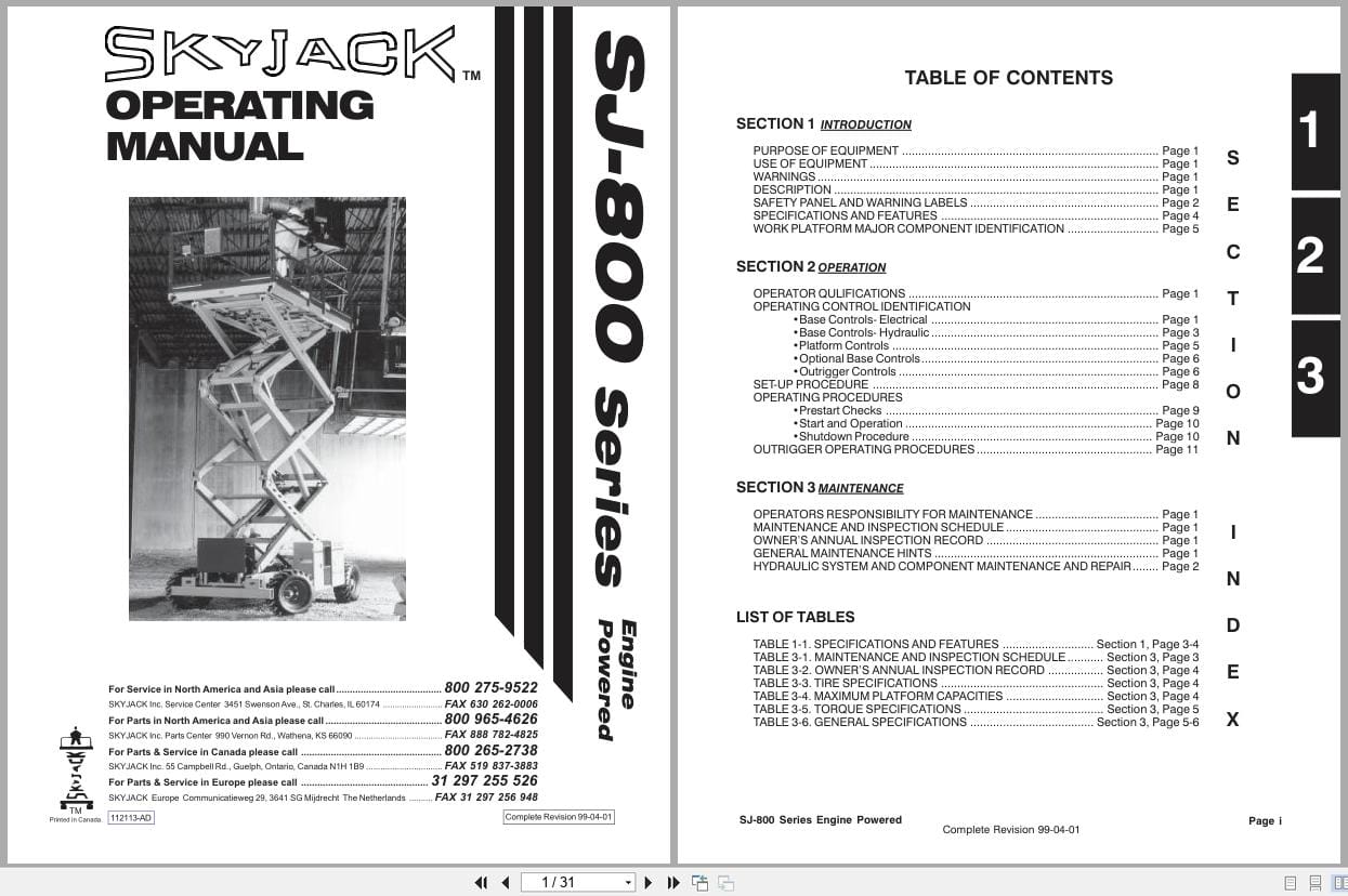 Skyjack Rough Terrain Scissors SJ800 Series Operating Manual 112113 AD (1)