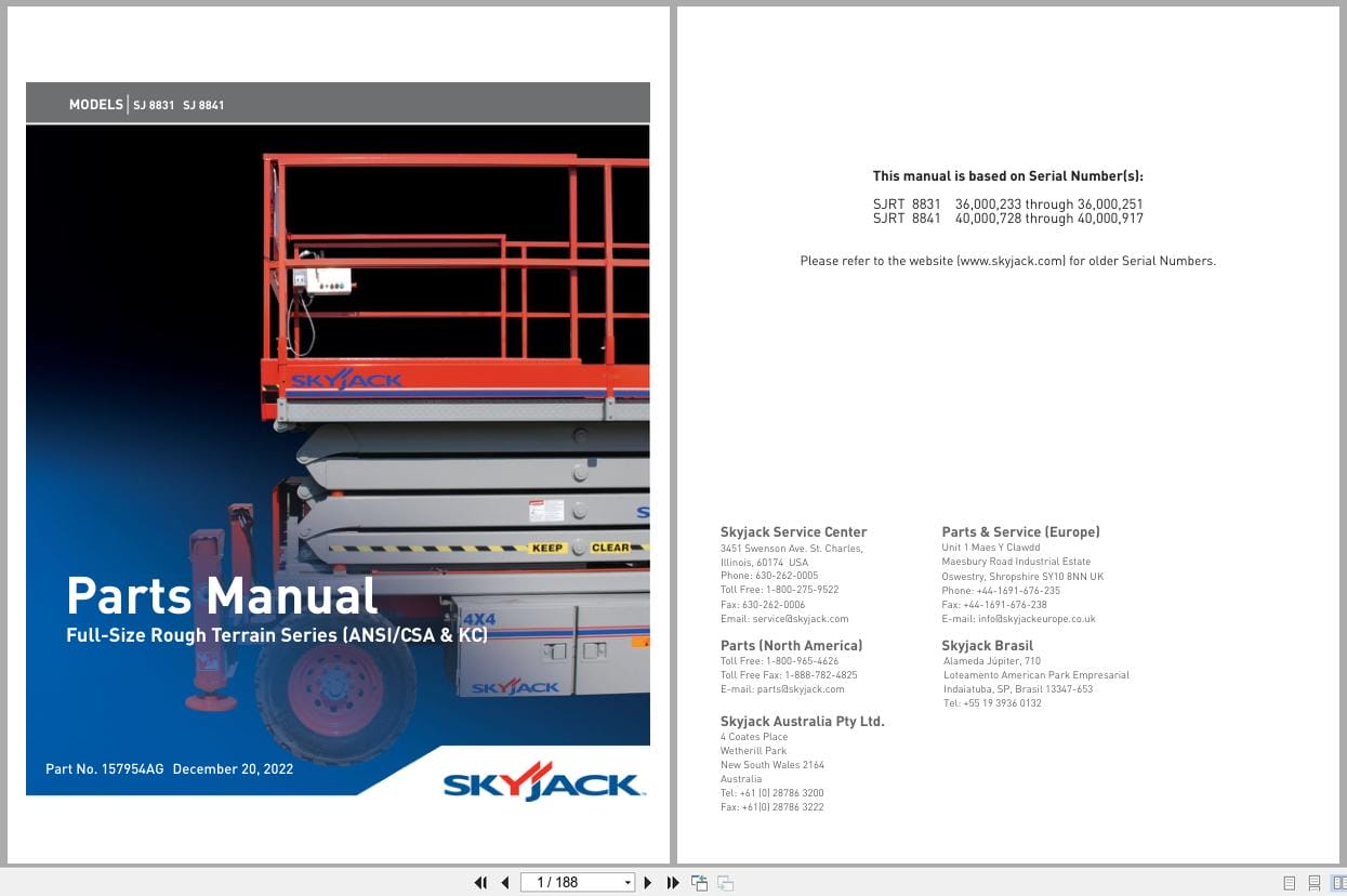 Skyjack Rough Terrain Scissors SJ8831RT SJ8841RT Parts Manual 157954AG 2022 (1)