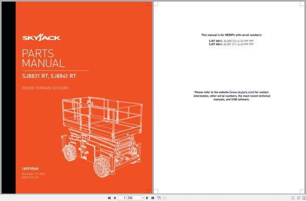 Skyjack Rough Terrain Scissors SJ8831RT SJ8841RT Parts Manual 165939AH 2022 (1) Skyjack Rough Terrain Scissors SJ8831RT SJ8841RT Parts Manual 165939AH 2022 (1)