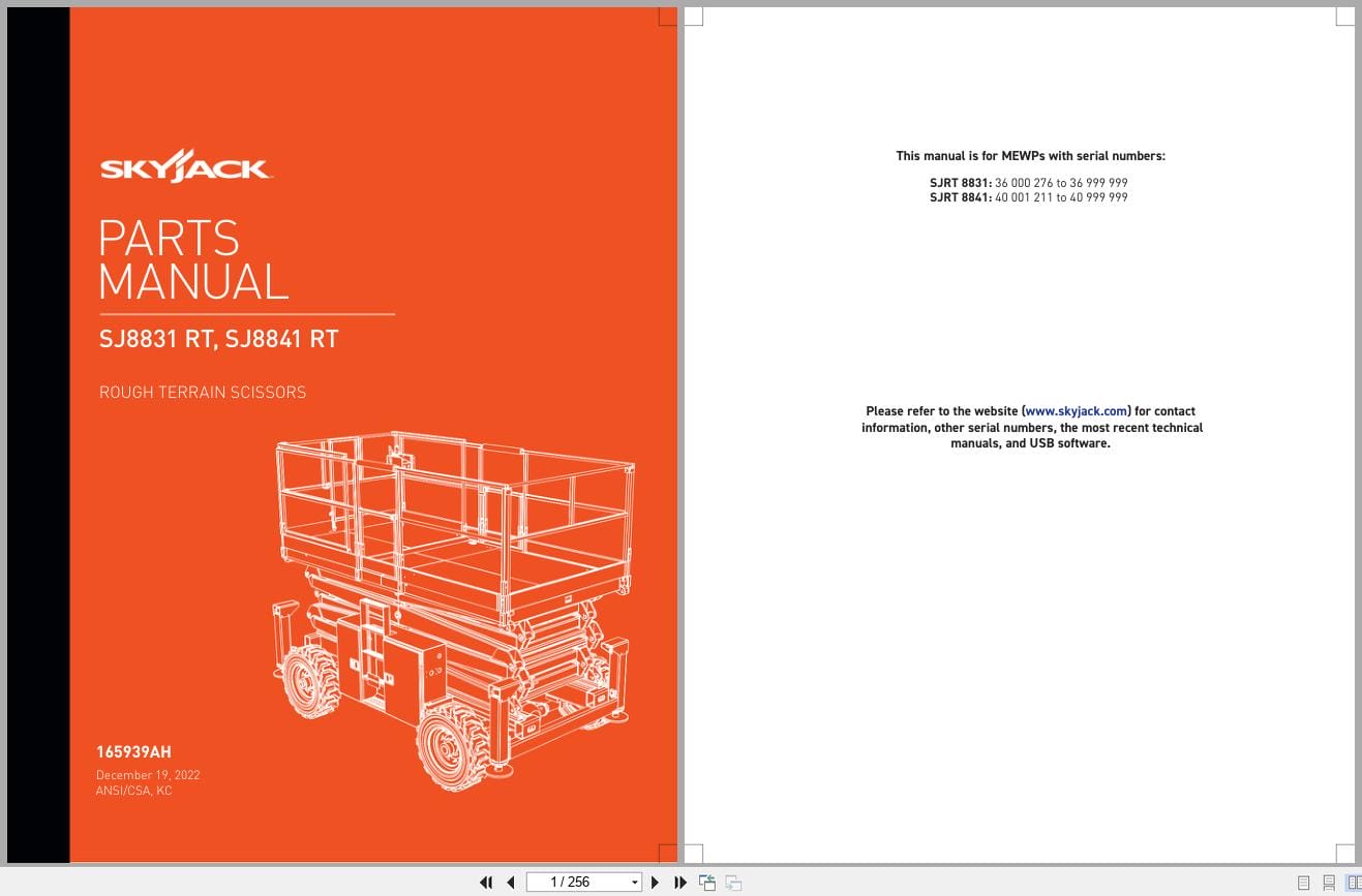 Skyjack Rough Terrain Scissors SJ8831RT SJ8841RT Parts Manual 165939AH 2022 (1)