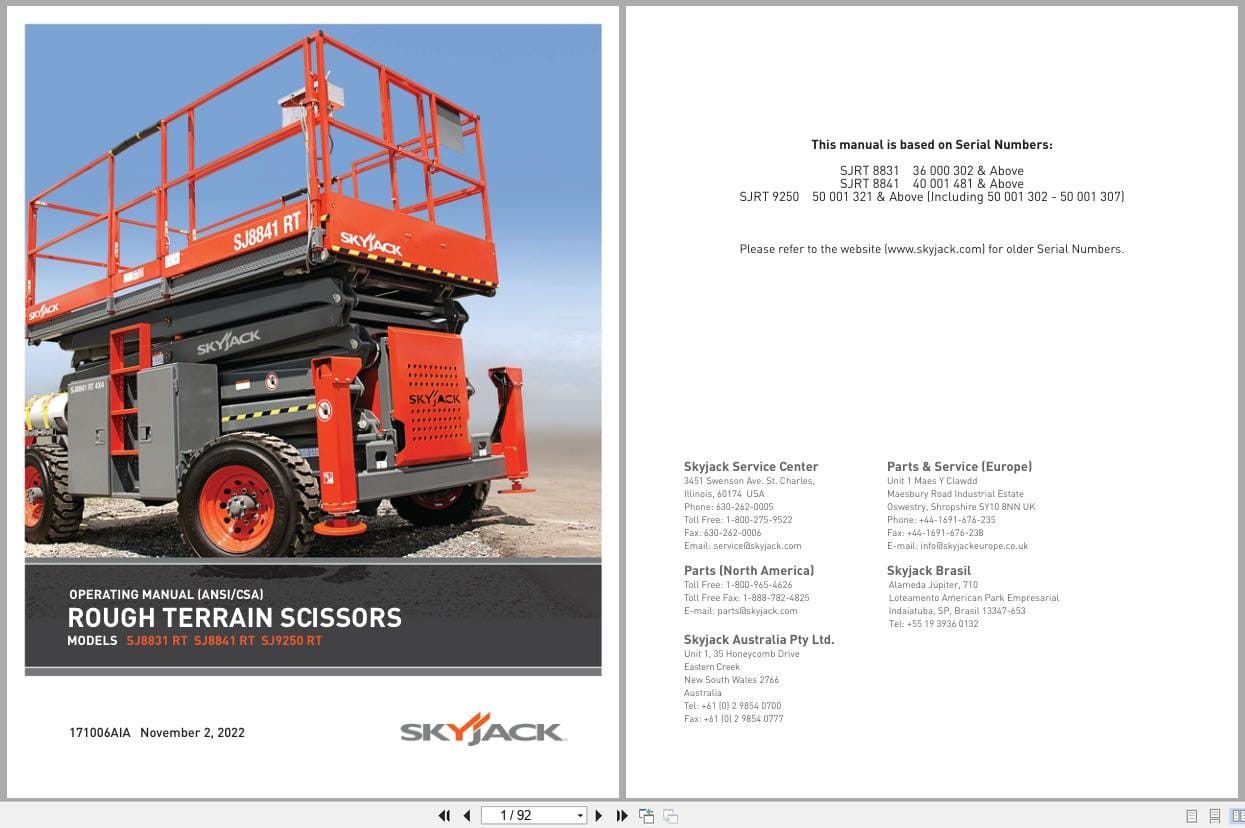 Skyjack Rough Terrain Scissors SJ8831RT SJ8841RT SJ9250RT Operating Manual 171006AIA 2022 (1)
