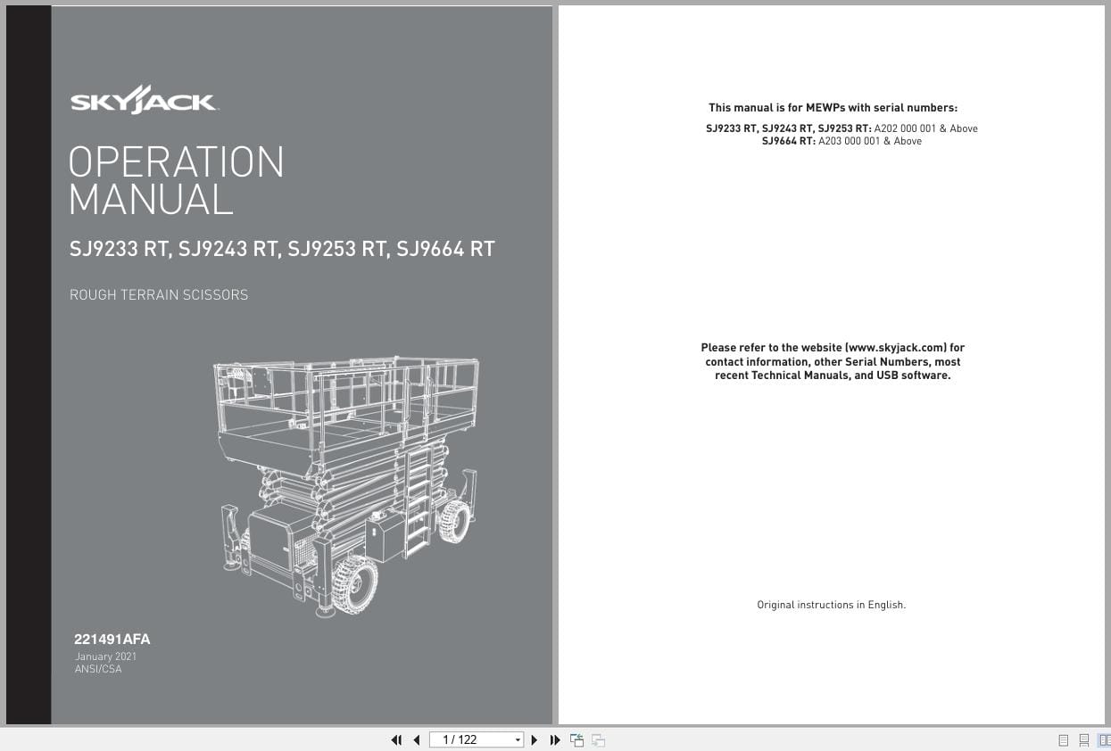 Skyjack Rough Terrain Scissors SJ9233RT to SJ9664RT Operation Manual 221491AFA 2021 (1)
