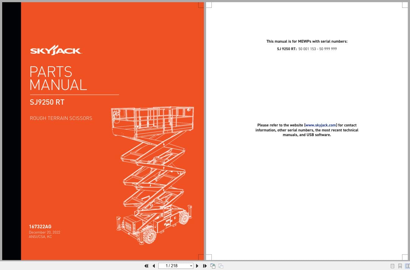 Skyjack Rough Terrain Scissors SJ9250RT Parts Manual 167322AG 2022 (1)