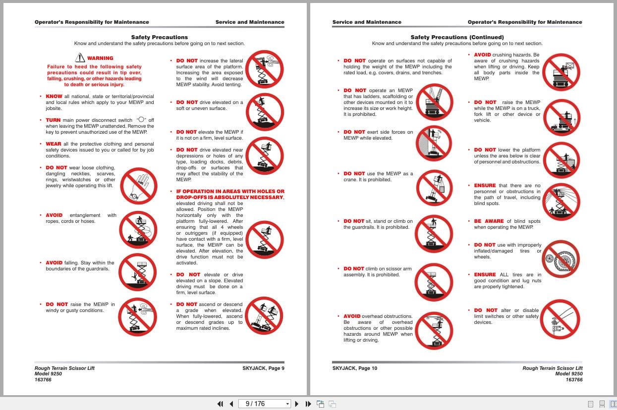 Skyjack Rough Terrain Scissors SJ9250RT Service Manual 163766AD 2023 (2)