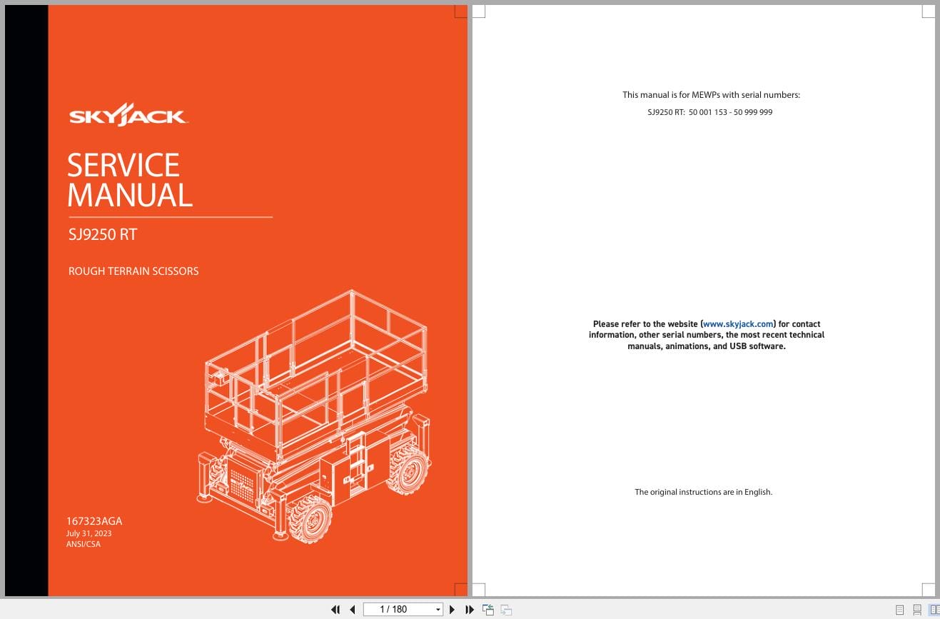 Skyjack Rough Terrain Scissors SJ9250RT Service Manual 167323AGA 2023 (1)