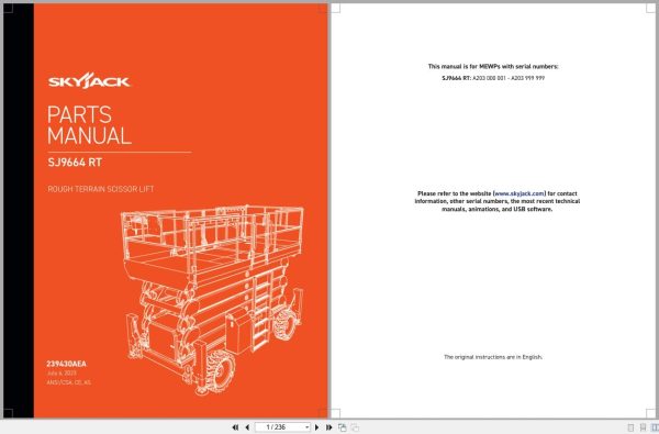 Skyjack Rough Terrain Scissors SJ9664RT Parts Manual 239430AEA 2023 (1)