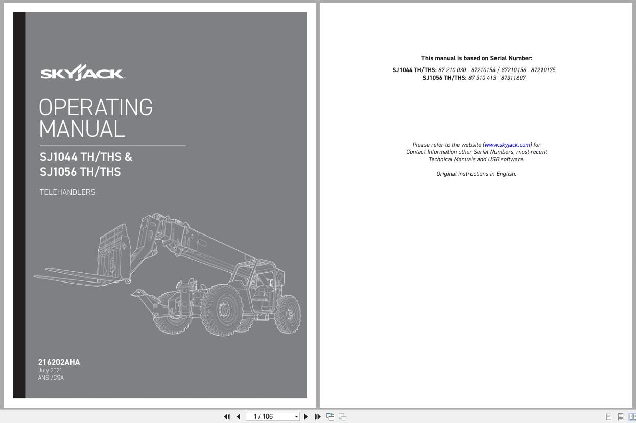 Skyjack Telehandler SJ1044TH to SJ1056THS Operating Manual 216202AHA 2021 (1)