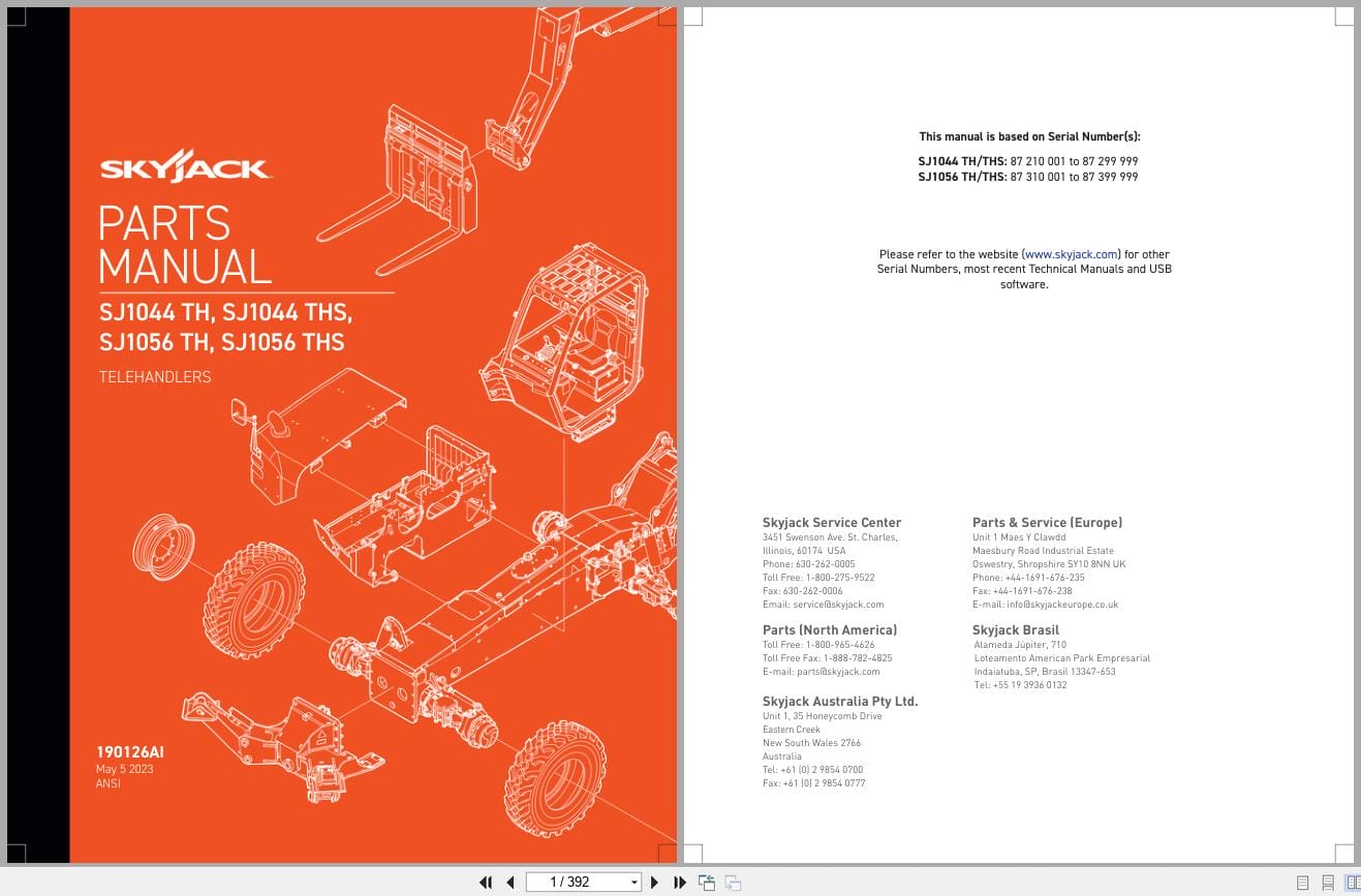 Skyjack Telehandler SJ1044TH to SJ1056THS Parts Manual 190126AI 2023 (1)