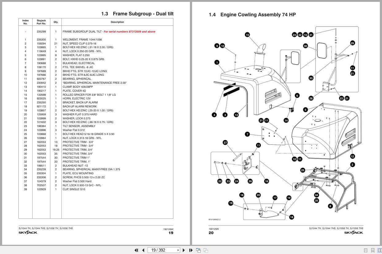 Skyjack Telehandler SJ1044TH to SJ1056THS Parts Manual 190126AI 2023 (2)