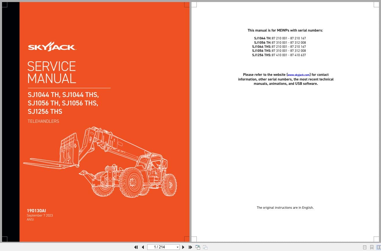 Skyjack Telehandler SJ1044TH to SJ1256THS Service Manual 190130AI 2023 (1)