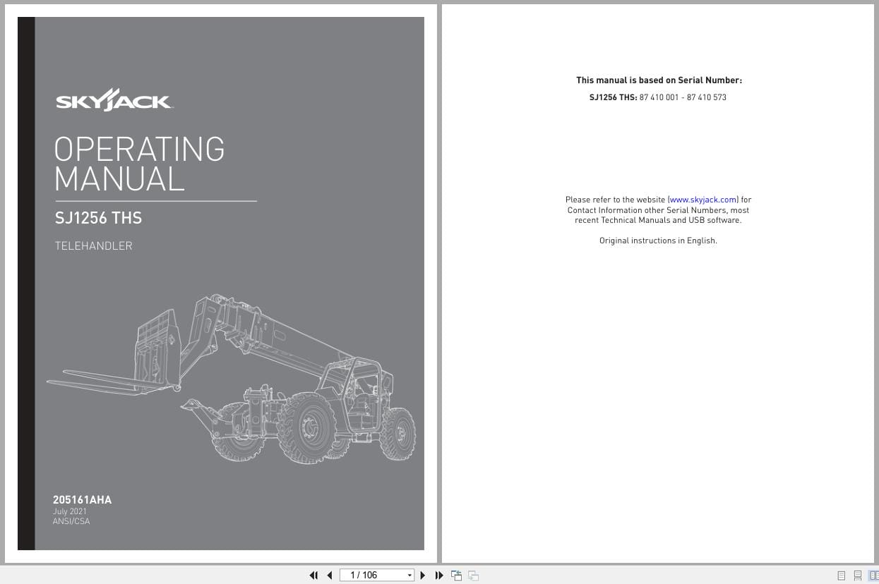 Skyjack Telehandler SJ1256THS Operating Manual 205161AHA 2021 (1)