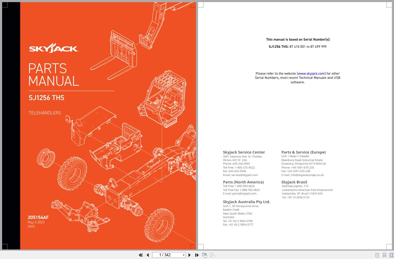Skyjack Telehandler SJ1256THS Parts Manual 205154AF 2023 (1)