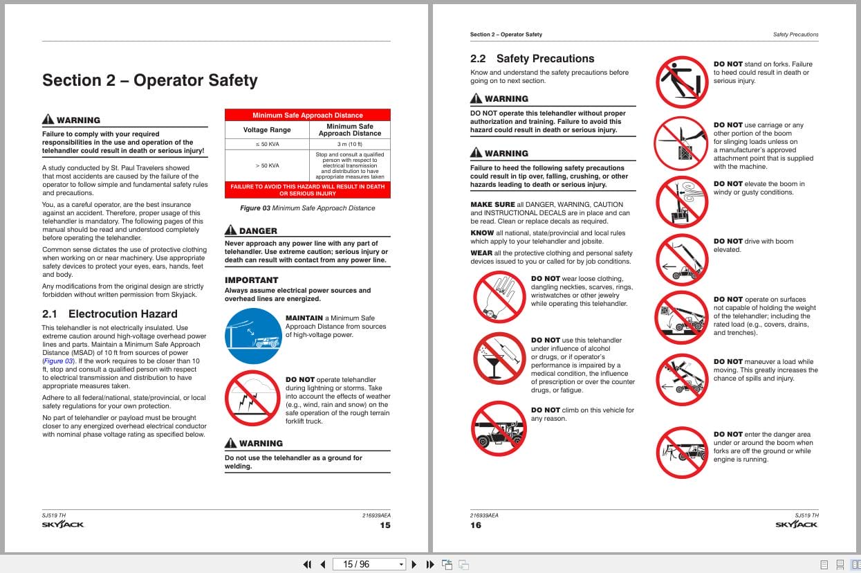 Skyjack Telehandler SJ519TH Operating Manual 216939AEA 2023 (2)