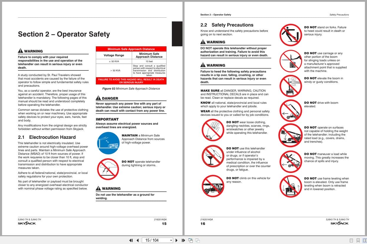 Skyjack Telehandler SJ643TH SJ843TH Operating Manual 216201AGA 2022 (2)