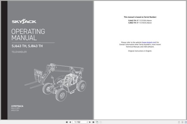 Skyjack Telehandler SJ643TH SJ843TH Operating Manual 229075ACA 2021 (1) Skyjack Telehandler SJ643TH SJ843TH Operating Manual 229075ACA 2021 (1)