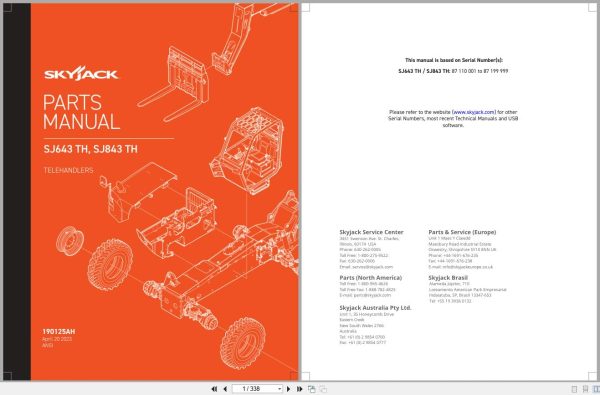 Skyjack Telehandler SJ643TH SJ843TH Parts Manual 190125AH 2023 (1)