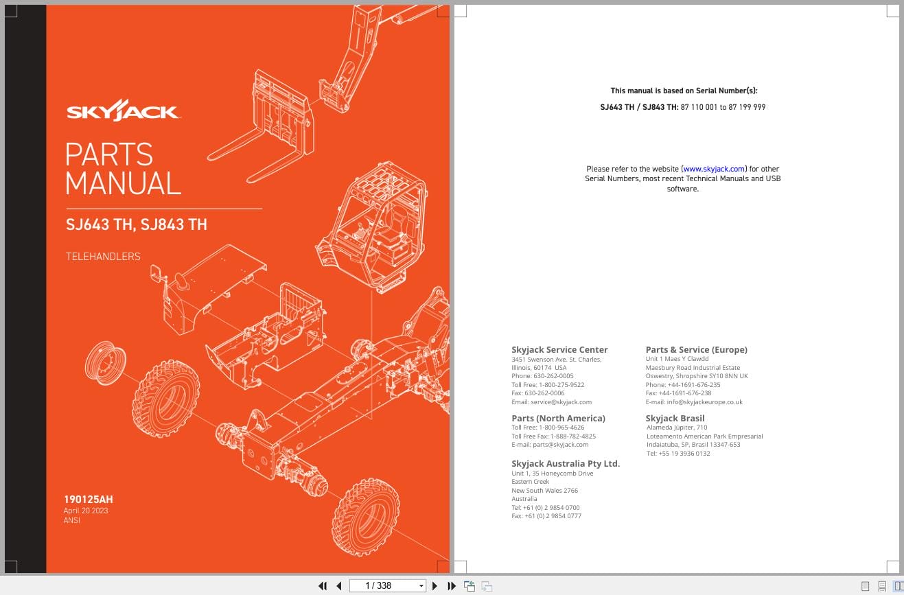 Skyjack Telehandler SJ643TH SJ843TH Parts Manual 190125AH 2023 (1)