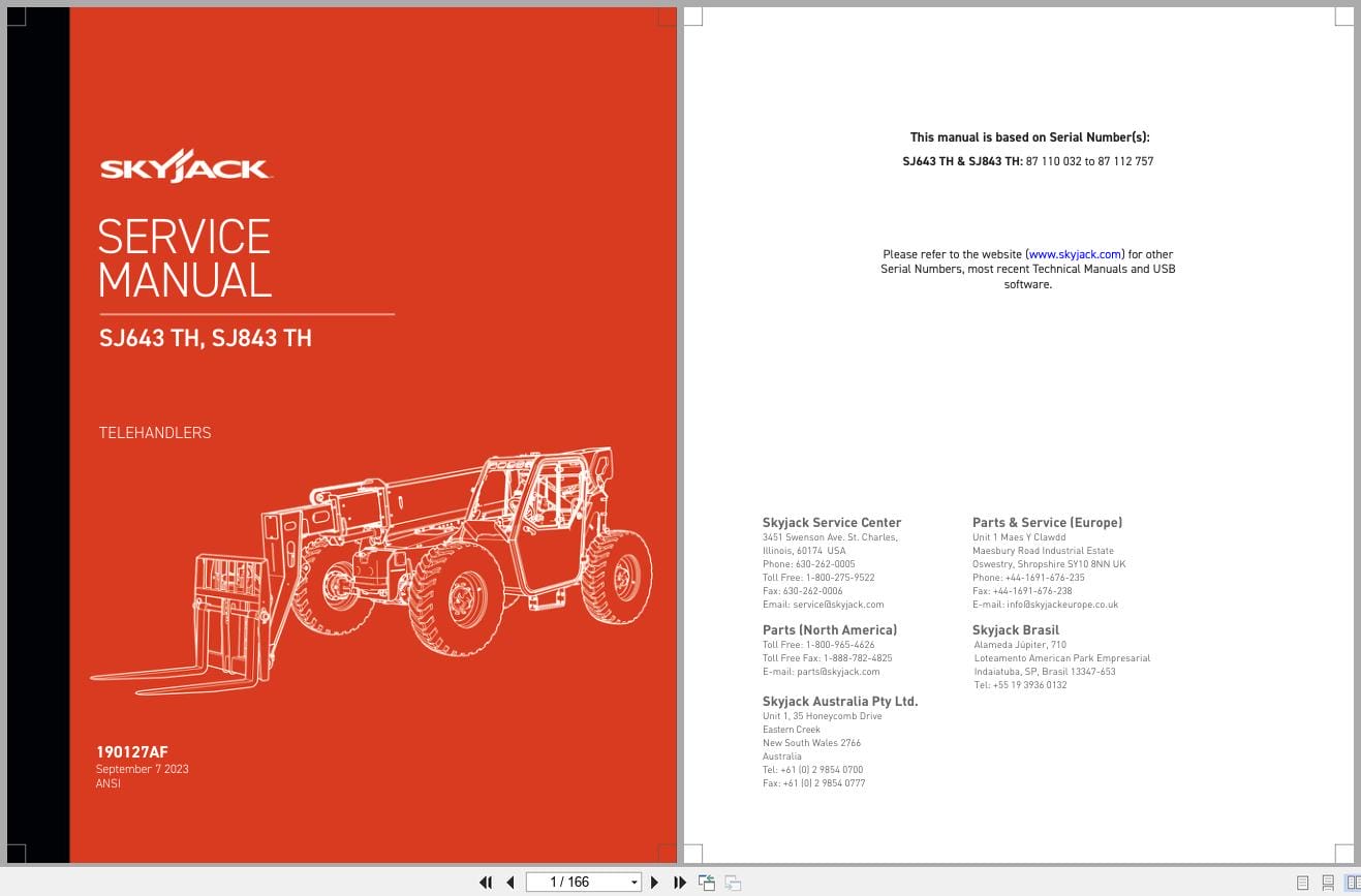 Skyjack Telehandler SJ643TH SJ843TH Service Manual 190127AF 2023 (1)