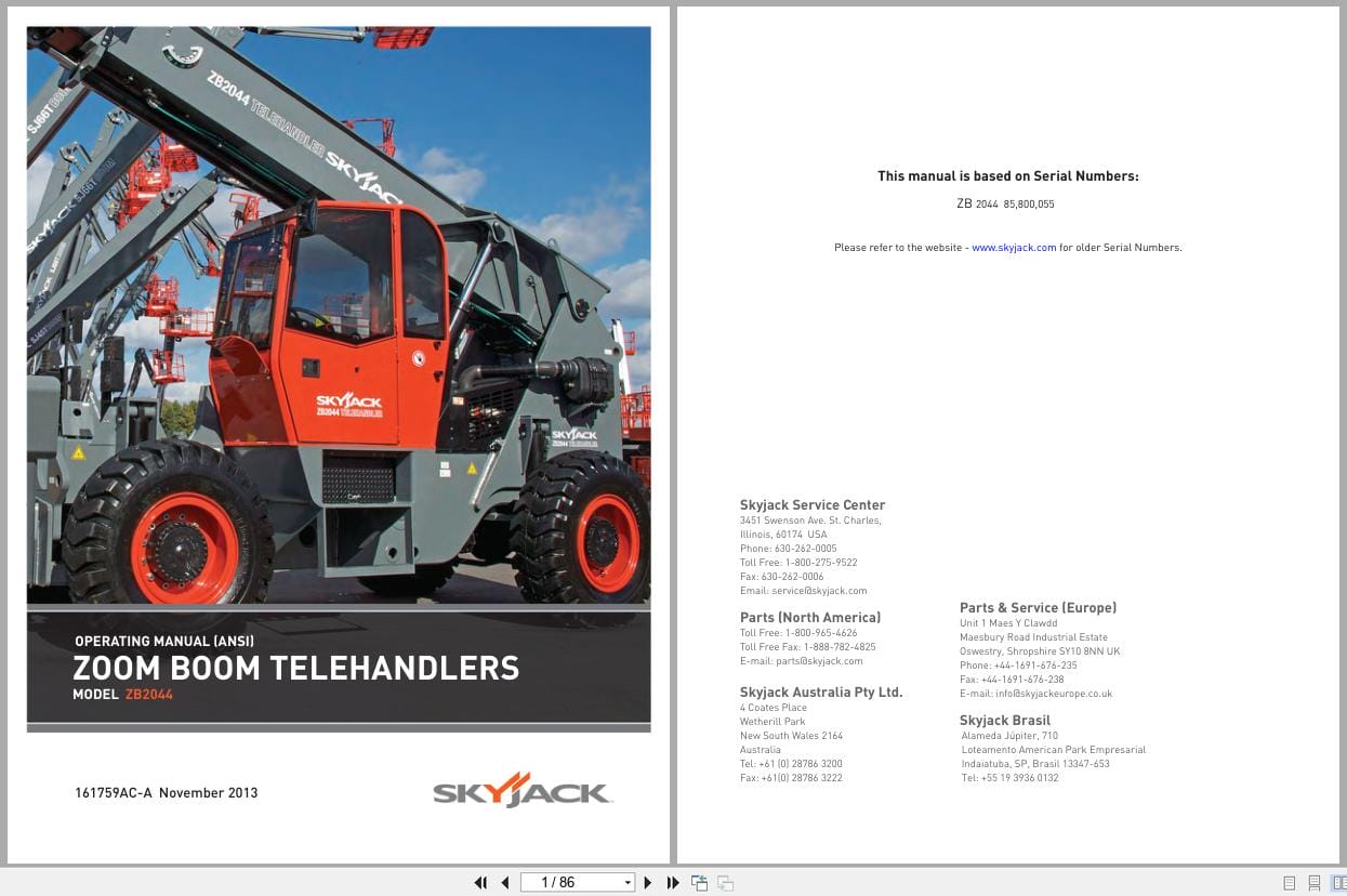 Skyjack Telehandler ZB2044 Operating Manual 161759AC A 2013 (1)