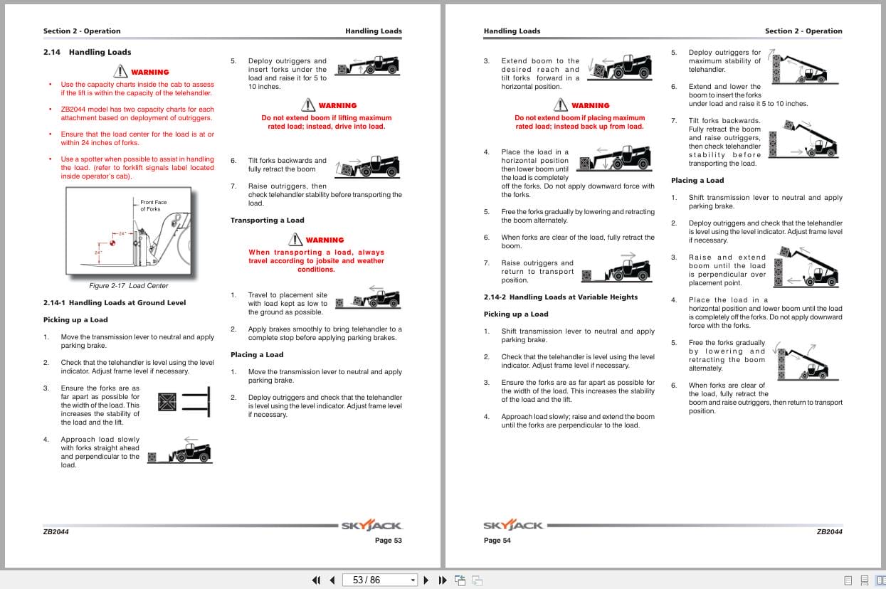 Skyjack Telehandler ZB2044 Operating Manual 161759AC A 2013 (3)