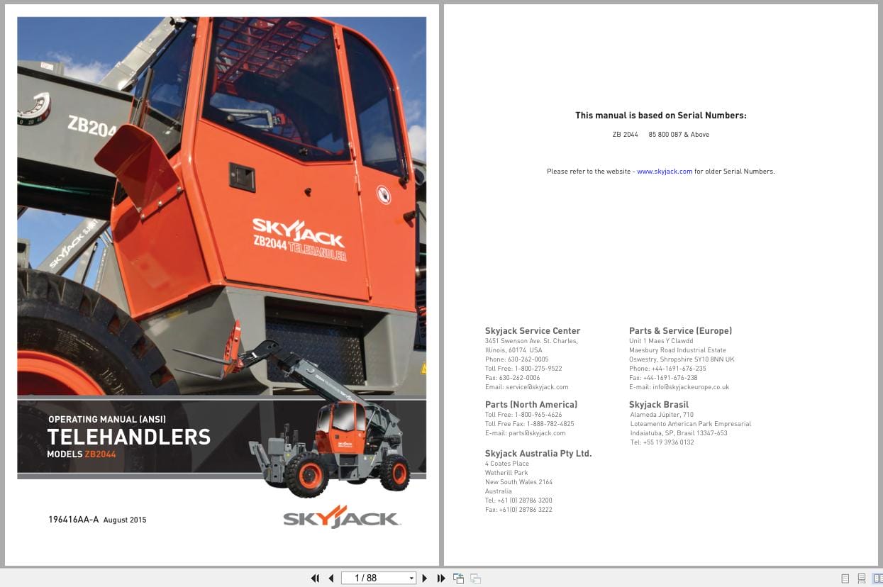 Skyjack Telehandler ZB2044 Operating Manual 196416AA A 2015 (1)