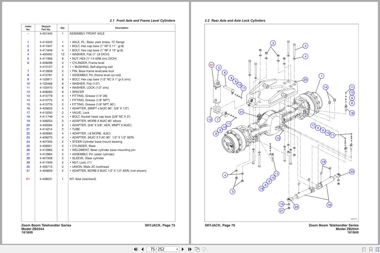 Skyjack Telehandler ZB2044 Parts Manual 161849AB 2014 (2)