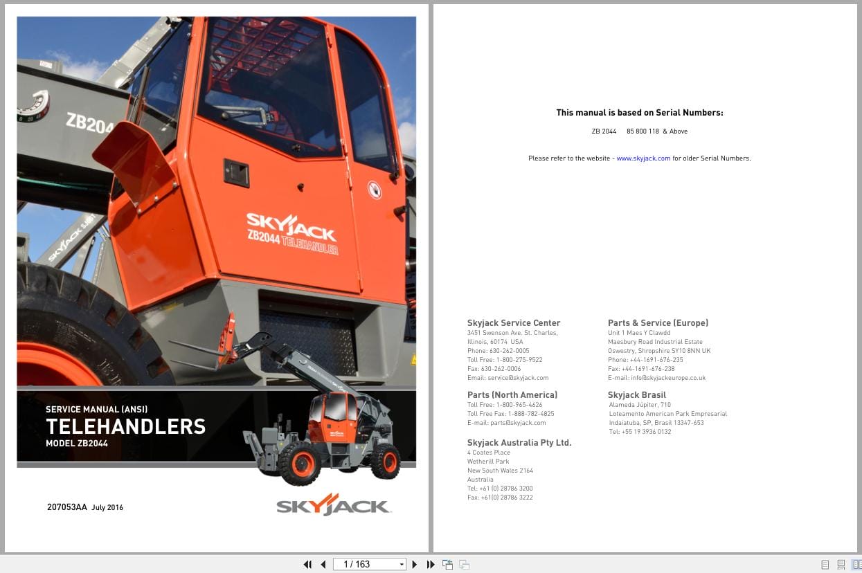 Skyjack Telehandler ZB2044 Service Manual 207053AA 2016 (1)