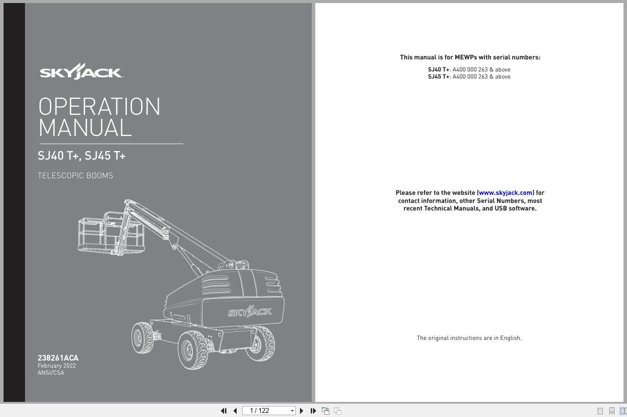 Skyjack Telescopic Booms SJ40T+ SJ45T+ Operating Manual 238261ACA 2022 (1)