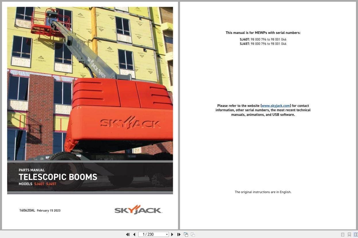Skyjack Telescopic Booms SJ40T SJ45T Parts Manual 160620AL 2023 (1)