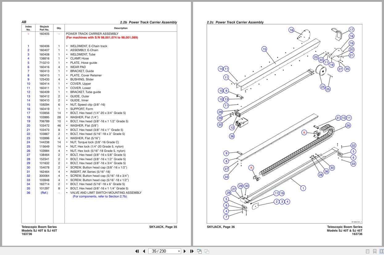 Skyjack Telescopic Booms SJ40T SJ45T Parts Manual 163736AF 2022 (2)