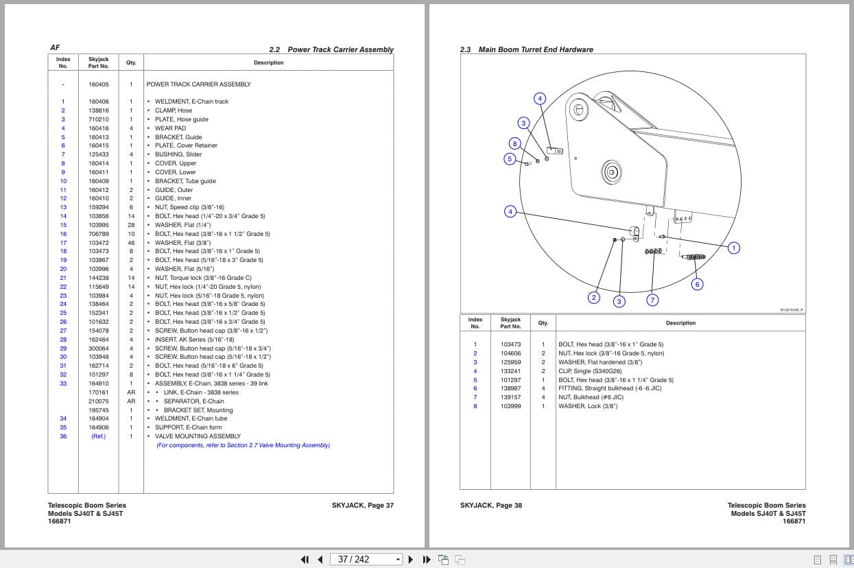 Skyjack Telescopic Booms SJ40T SJ45T Parts Manual 166871AJ 2022 (2)