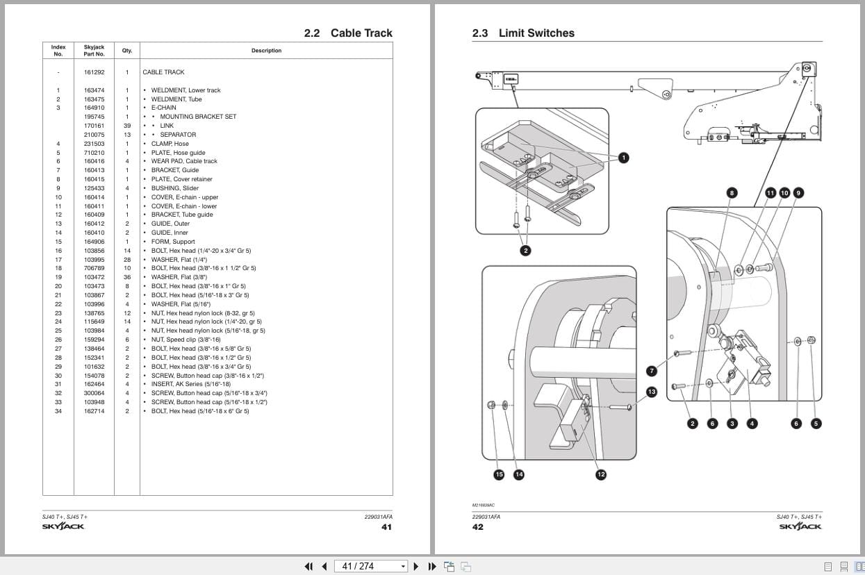 Skyjack Telescopic Booms SJ40T+ SJ45T+ Parts Manual 229031AFA 2023 (2)