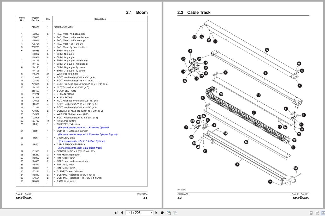 Skyjack Telescopic Booms SJ40T+ SJ45T+ Parts Manual 238270AEA 2023 (2)