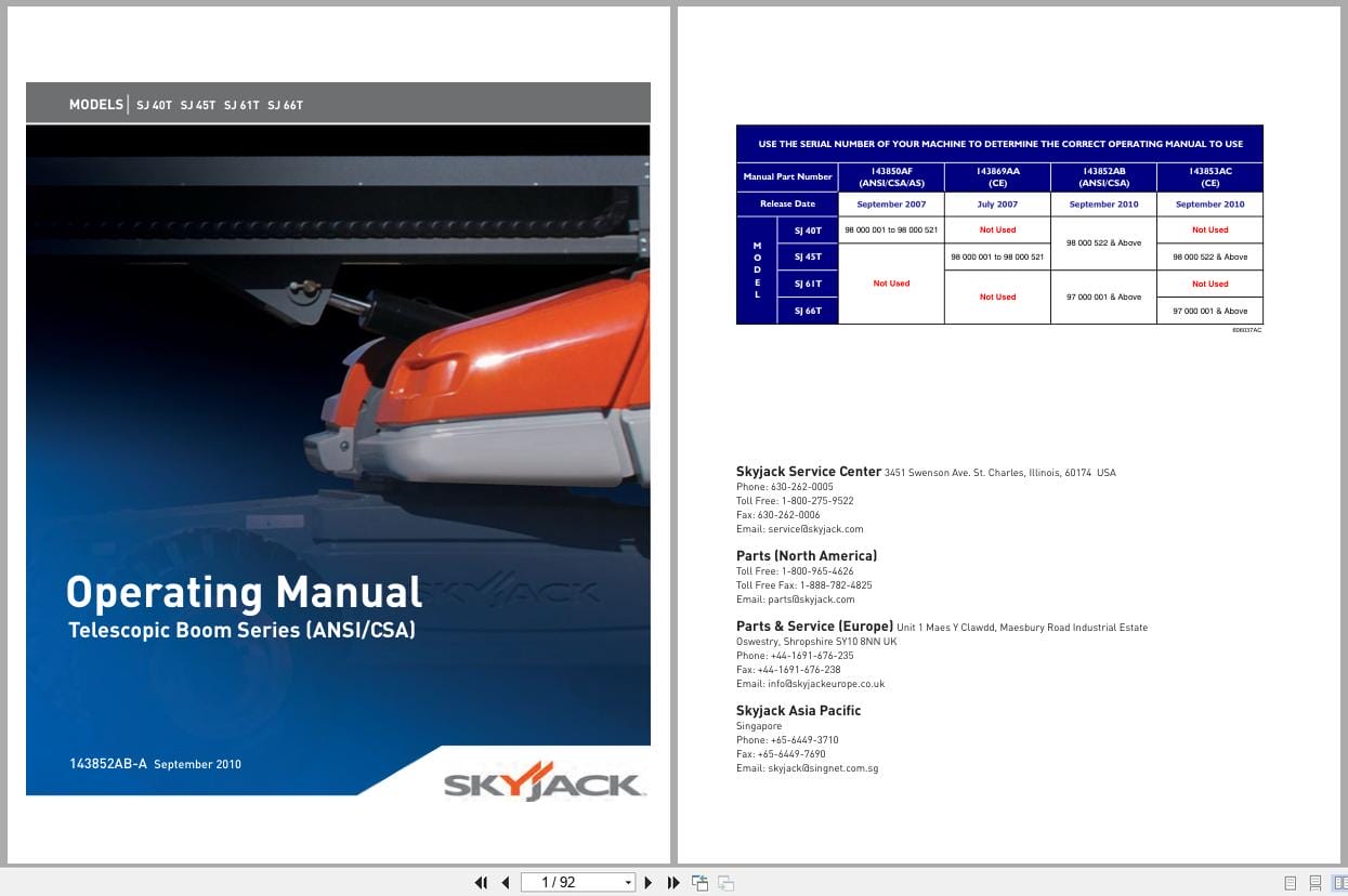 Skyjack Telescopic Booms SJ40T to SJ66T Operating Manual 143852AB 2010 (1)