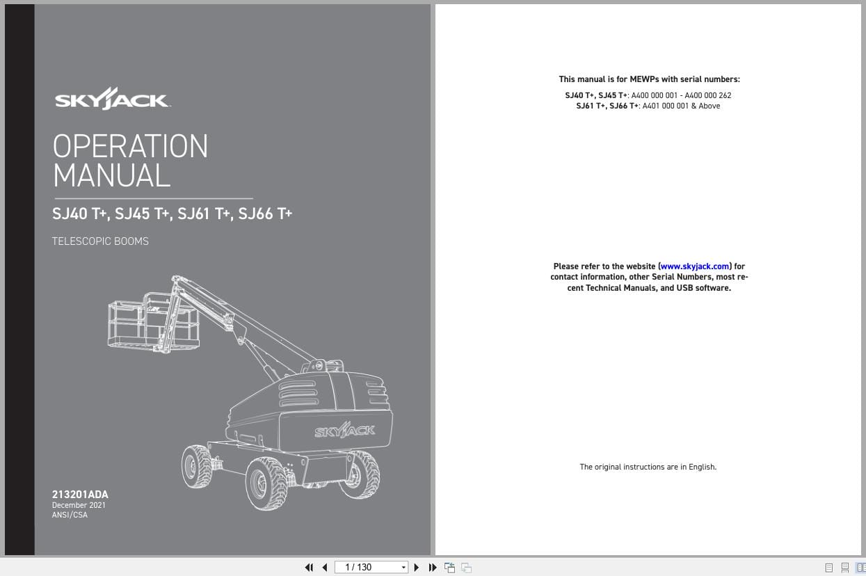 Skyjack Telescopic Booms SJ40T+ to SJ66T+ Operating Manual 213201ADA 2021 (1)